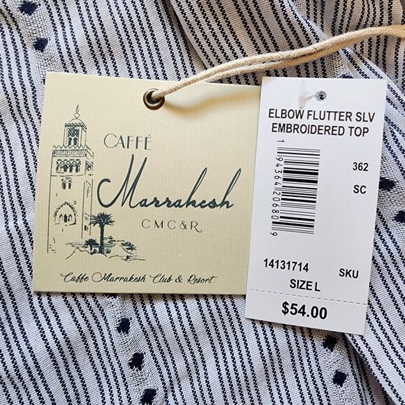 Caffe Marrahesh Women's Embroidered Blouse V-neck Short Sleeve Pullover Large - Picture 6 of 13